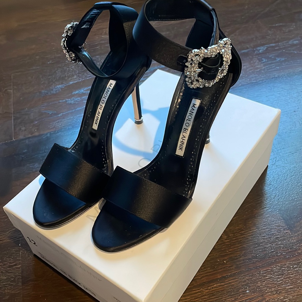 Manolo Blahnik Sanghal Black Satin 105mm Size 37.5